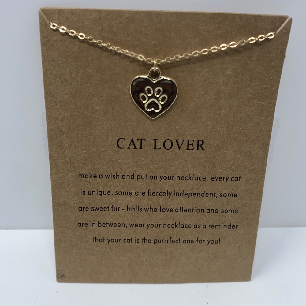 Cat Lover Paw Print Charm Gold Tone Fashion Necklace NWT